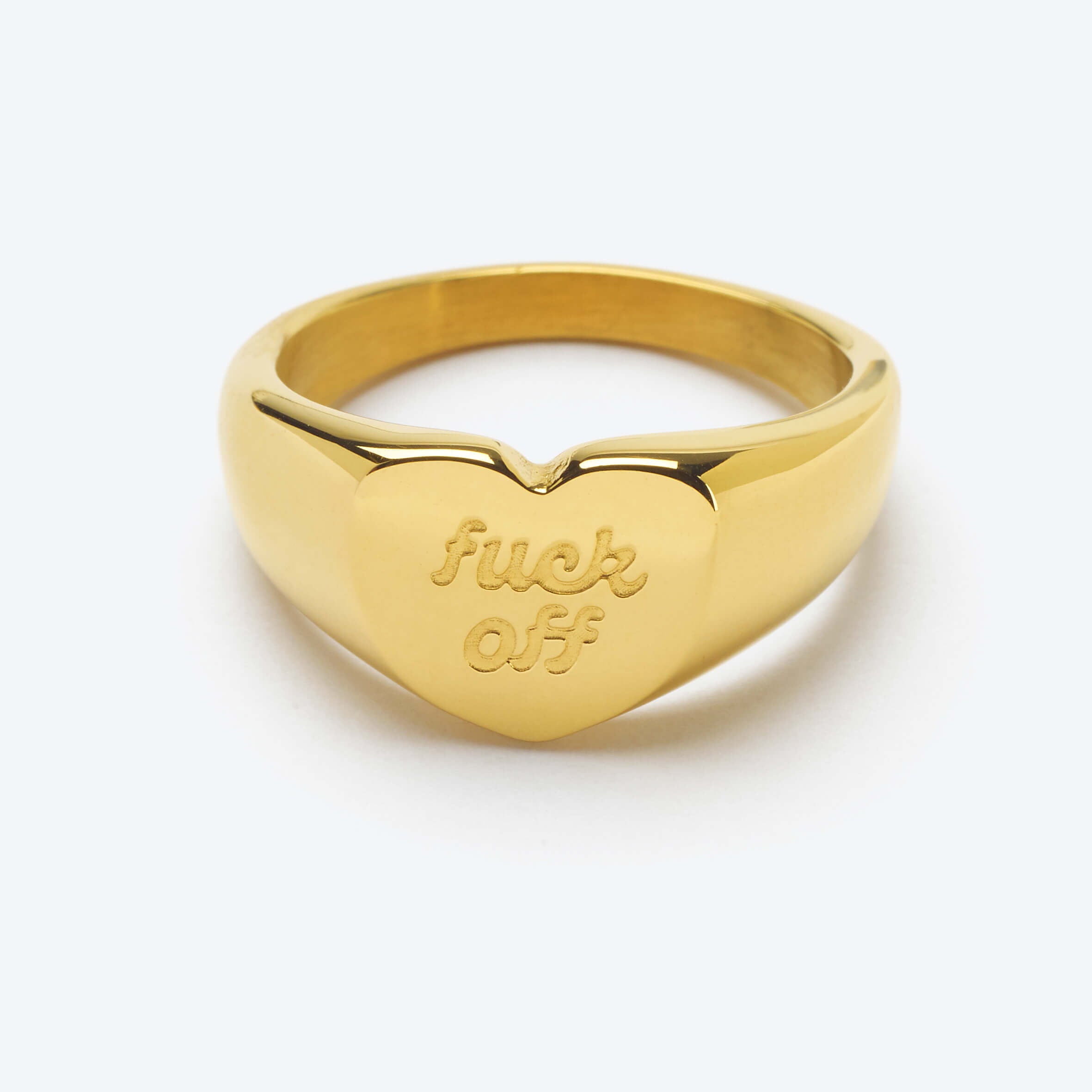 'FUCK OFF' Heart Signet Ring