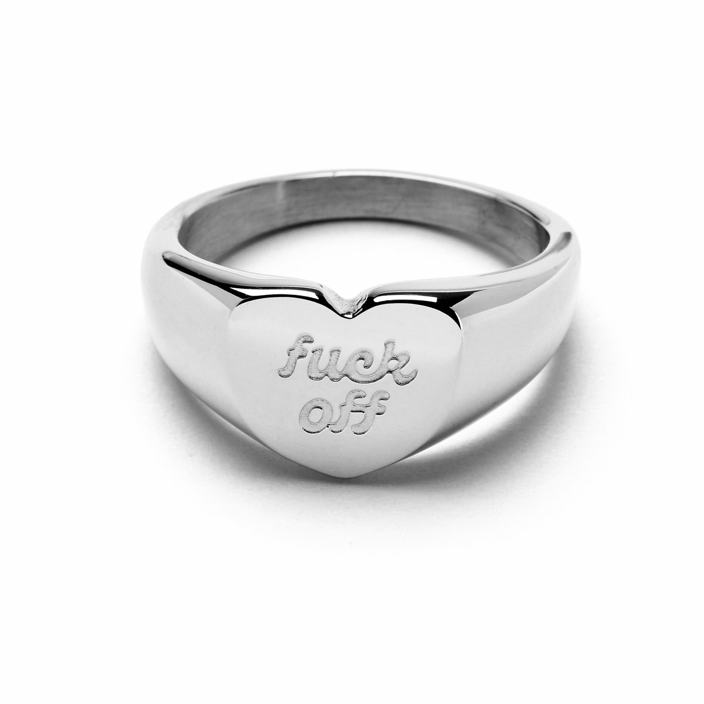 'FUCK OFF' Heart Signet Ring