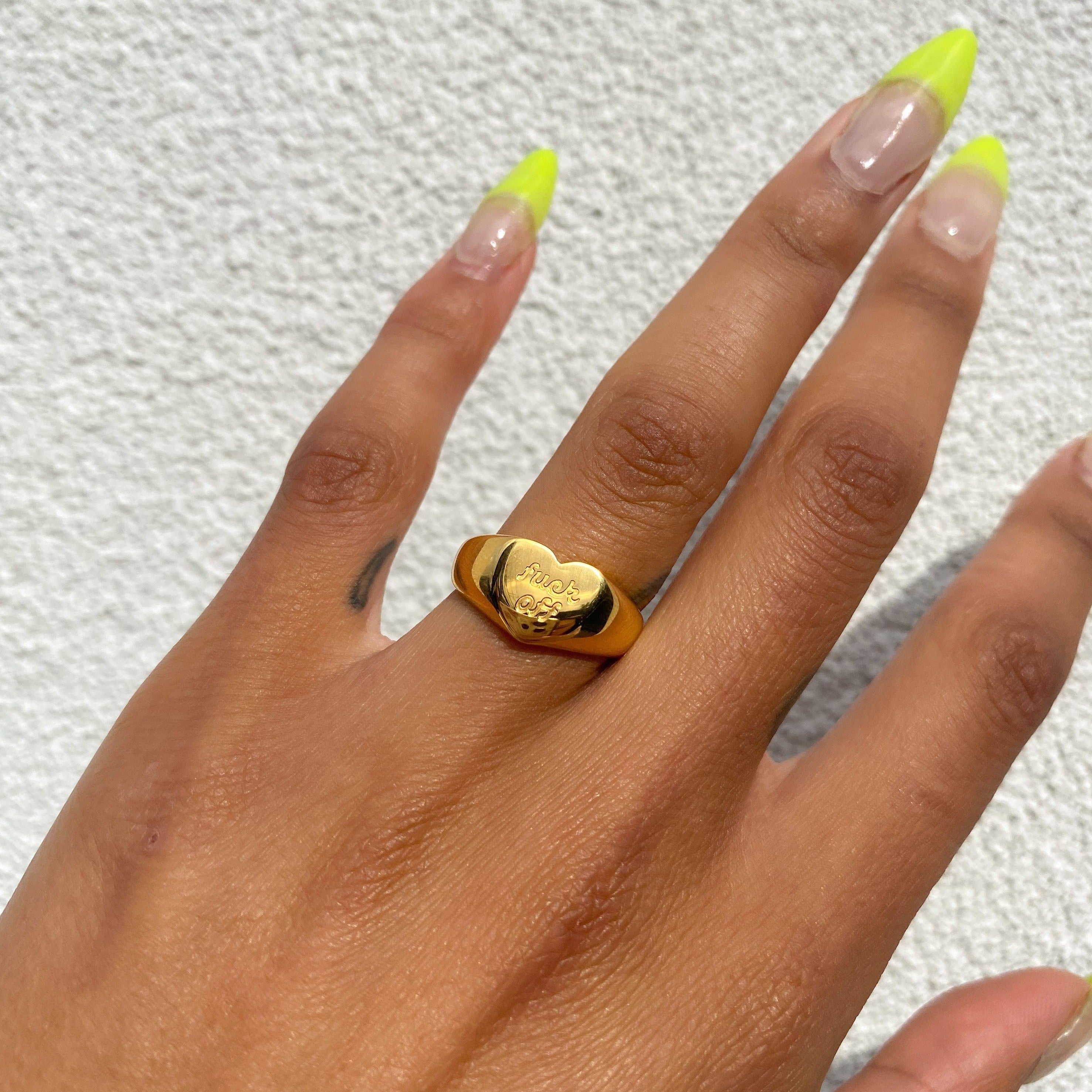 'FUCK OFF' Heart Signet Ring